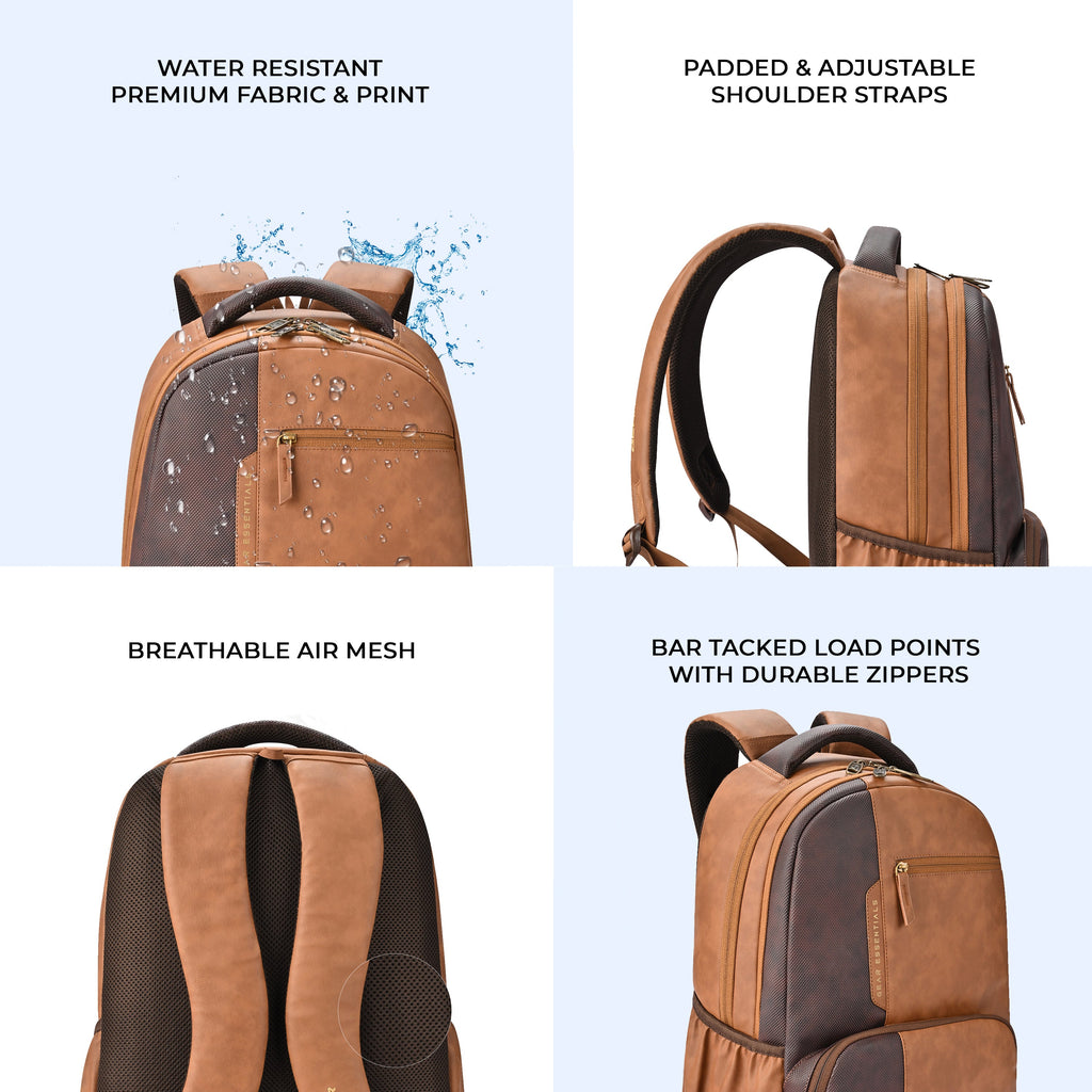 VIPUL VIBE Vintage 2 Faux Leather(Without Antitheft) 19"/34L Large Water Resistant Laptop Backpack/Casual Backpack/Daypack/Travel Backpack/College Bag For Men/Women(Brown-Tan)