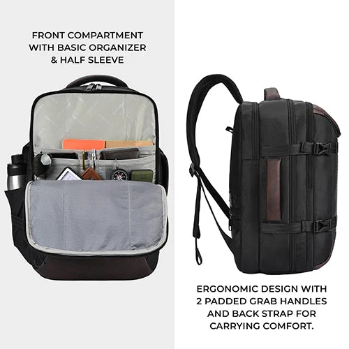 VIPUL VIBE Turbo 4 19"/40L Anti Theft Large Water Resistant Laptop Backpack with Raincover/Casual Backpack/Daypack/Travel Backpack/College Bag For Men/Women(Black-Brown)