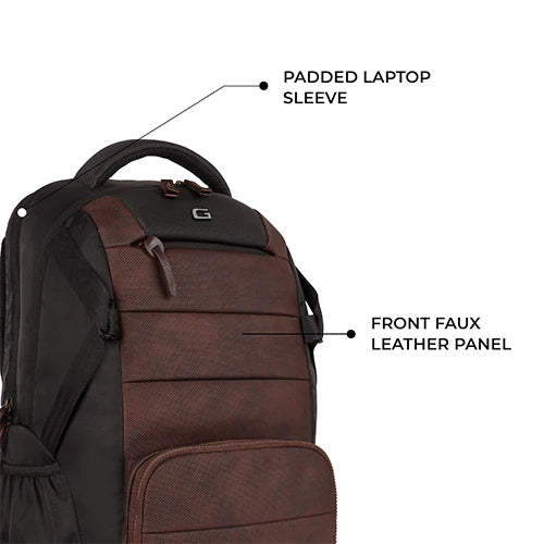 VIPUL VIBE Aspire 3 19"/35L Faux Leather Large Water Resistant Laptop Backpack | Casual Backpack | Daypack | Travel Backpack | College Bag For Men/Women(Brown-Black)