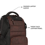 VIPUL VIBE Aspire 3 19"/35L Faux Leather Large Water Resistant Laptop Backpack | Casual Backpack | Daypack | Travel Backpack | College Bag For Men/Women(Brown-Black)