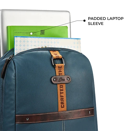 VIPUL VIBE Classic 4 19"/31L Anti Theft Faux Leather Medium Water Resistant Laptop Backpack/Casual Backpack/Daypack/Travel Backpack/College Bag For Men/Women(Teal-Brown)