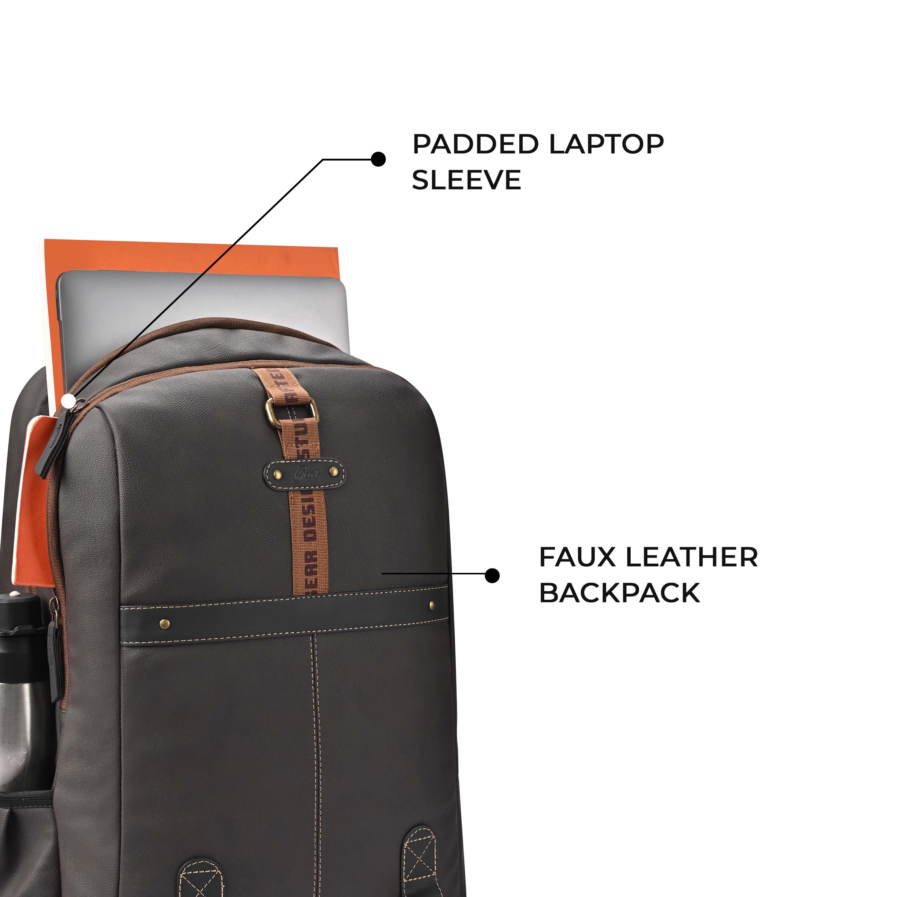 VIPUL VIBE Classic 4 19"/31L anti theft faux leather Medium Water Resistant Laptop Backpack/Casual Backpack/Daypack/Travel Backpack/College Bag For Men/Women(Brown - Black)