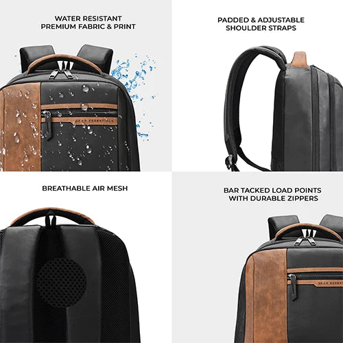 VIPUL VIBE Vintage 4 19"/28L anti theft faux leather Medium Water Resistant Laptop Backpack/Casual Backpack/Daypack/Travel Backpack/College Bag For Men/Women(Black-Tan)