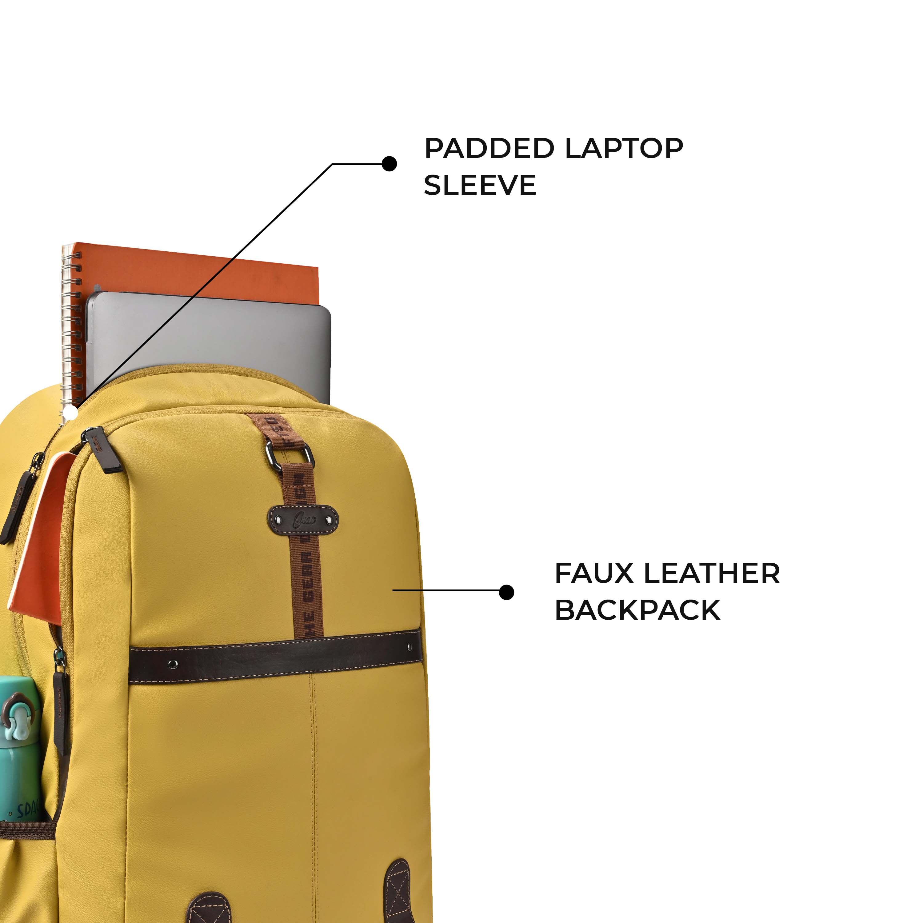 VIPUL VIBE Classic 4 19"/31L anti theft faux leather Medium Water Resistant Laptop Backpack/Casual Backpack/Daypack/Travel Backpack/College Bag For Men/Women(Yellow - Brown)