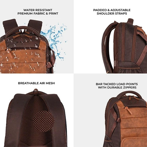 Gear Aspire 4 18"/31L Large Faux Leather Water Resistant Laptop backpack/Laptop backpack/Casual Backpack/Daypack/Travel Backpack/College Bag For Men/Women(Tan-Brown)