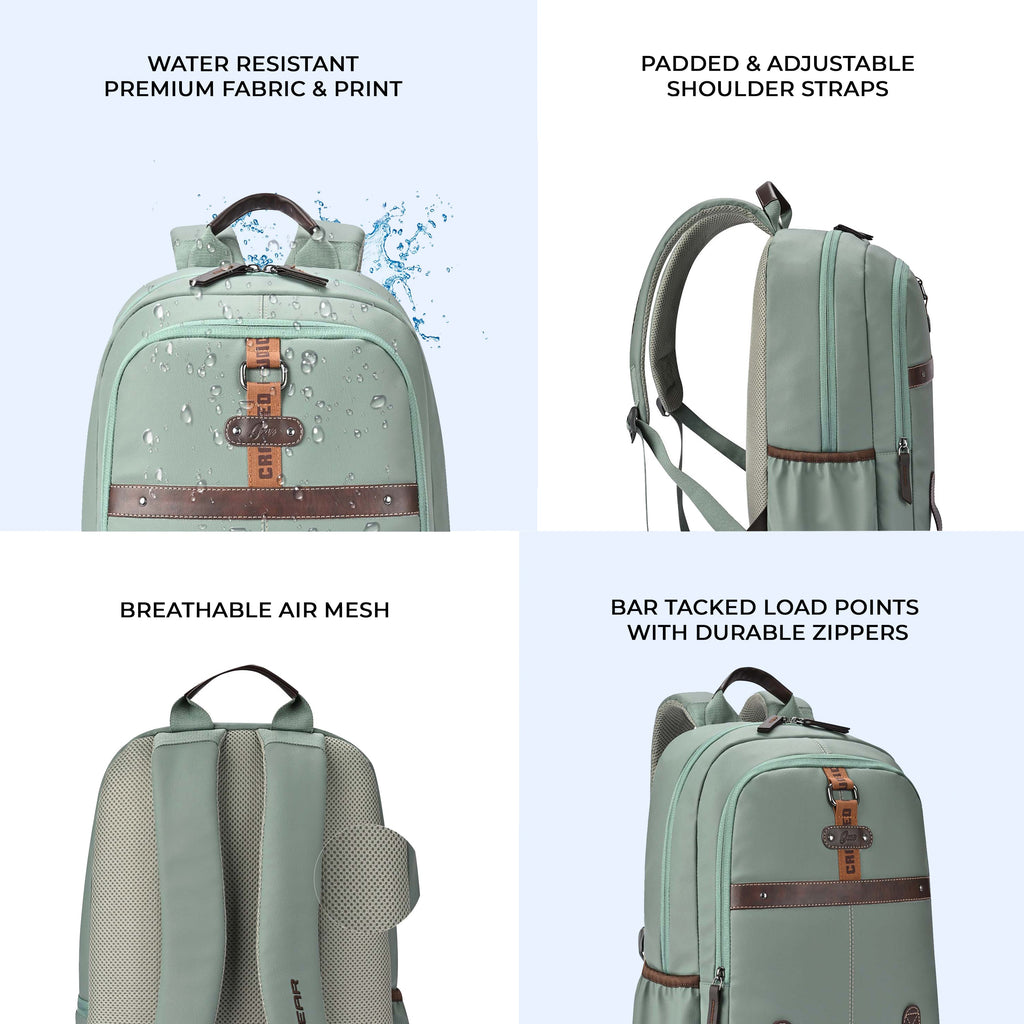 VIPUL VIBE Classic 4 Faux Leather (Without Anti Theft) 16"/20L Medium Water Resistant Laptop Backpack/Casual Backpack/Daypack/Travel Backpack/College Bag For Men/Women(Sage Green - Brown)