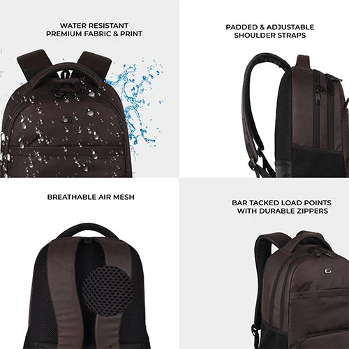 VIPUL VIBE Vintage 2 18"/28L Large Anti Theft Faux Leather Water Resitant Laptop Backpack/Office Bag/ Casual Bag/Travel Backpack for Men/Women (Brown - Black)