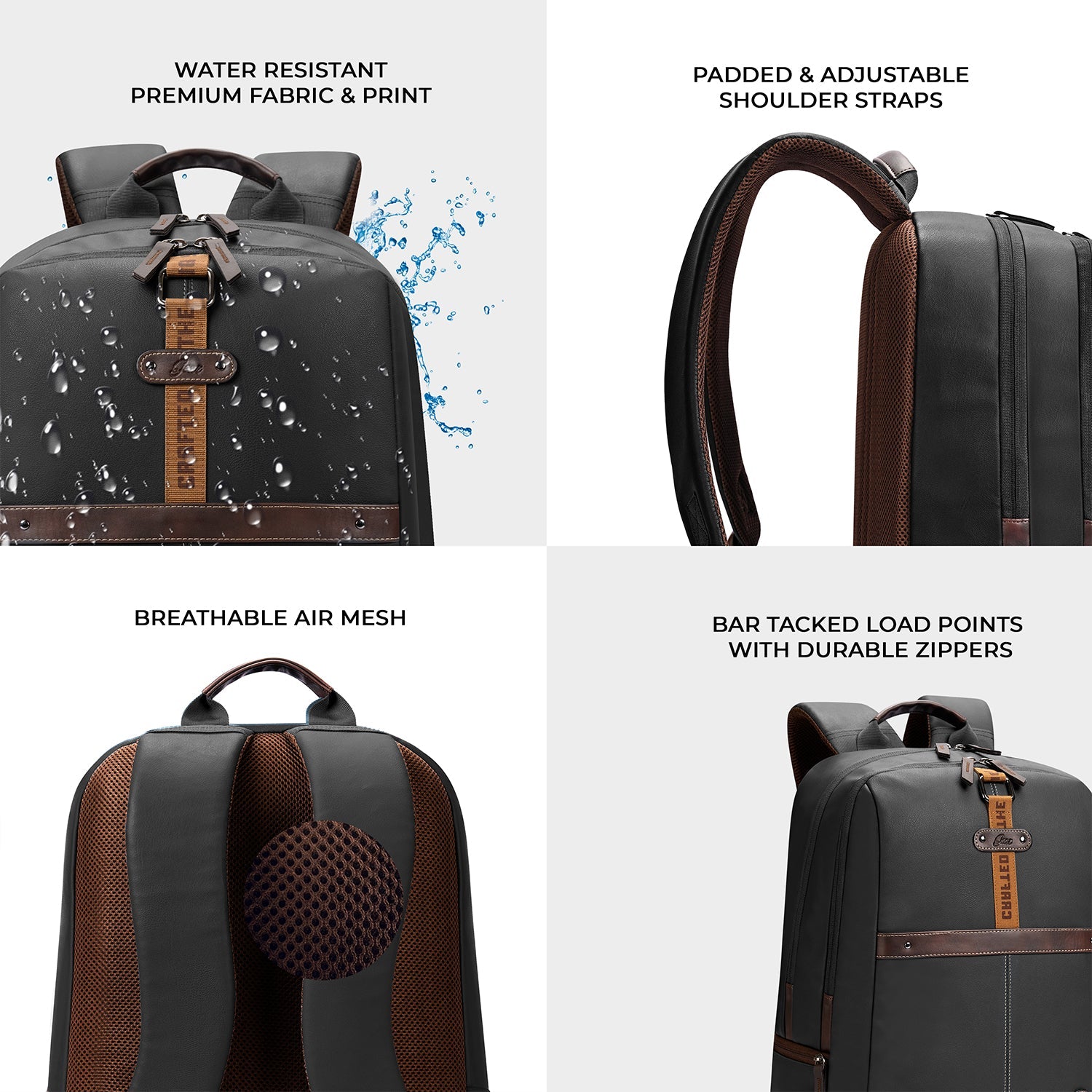 VIPUL VIBE Classic 4 19"/31L Anti Theft Faux Leather Medium Water Resistant Laptop Backpack/Casual Backpack/Daypack/Travel Backpack/College Bag For Men/Women(Black-Brown)