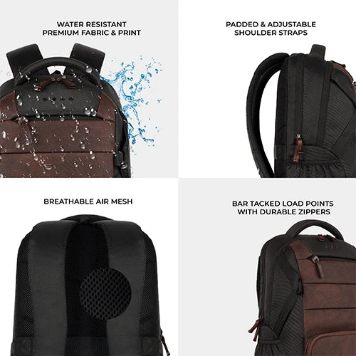 VIPUL VIBE Aspire 4 18"/31L Large Faux Leather Water Resistant Laptop backpack/Laptop backpack/Casual Backpack/Daypack/Travel Backpack/College Bag For Men/Women(Brown-Black)