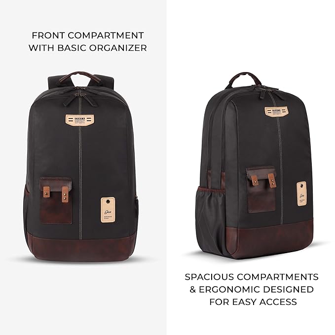 VIPUL VIBE Classic 2 19"/31L Anti Theft Faux leather Large Water Resistant Laptop Backpack/Casual Backpack/Daypack/Travel Backpack/College Bag For Men/Women (Black - Brown)