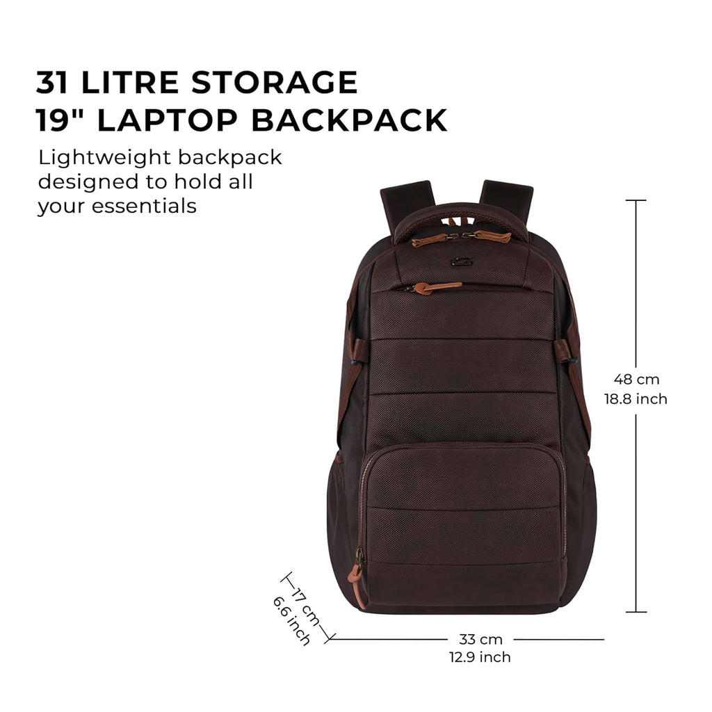 VIPUL VIBE Aspire 3 19"/31L Faux Leather Large Water Resistant Laptop Backpack | Casual Backpack | Daypack | Travel Backpack | College Bag For Men/Women(Brown - Brown)