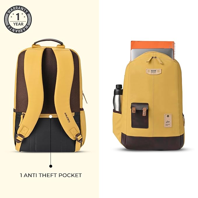 VIPUL VIBE Classic 2 19"/31L Anti Theft Faux leather Large Water Resistant Laptop Backpack/Casual Backpack/Daypack/Travel Backpack/College Bag For Men/Women (Yellow - Brown)