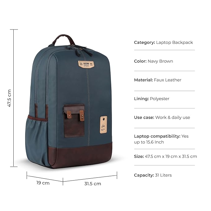 VIPUL VIBE Classic 2 19"/31L Anti Theft Faux leather Large Water Resistant Laptop Backpack/Casual Backpack/Daypack/Travel Backpack/College Bag For Men/Women (Teal - Brown)