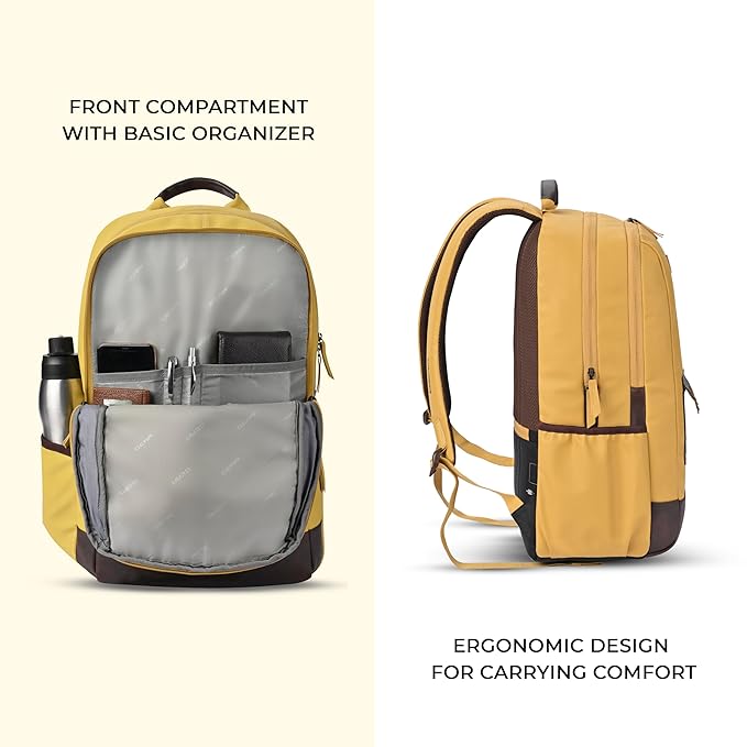 VIPUL VIBE Classic 2 19"/31L Anti Theft Faux leather Large Water Resistant Laptop Backpack/Casual Backpack/Daypack/Travel Backpack/College Bag For Men/Women (Yellow - Brown)