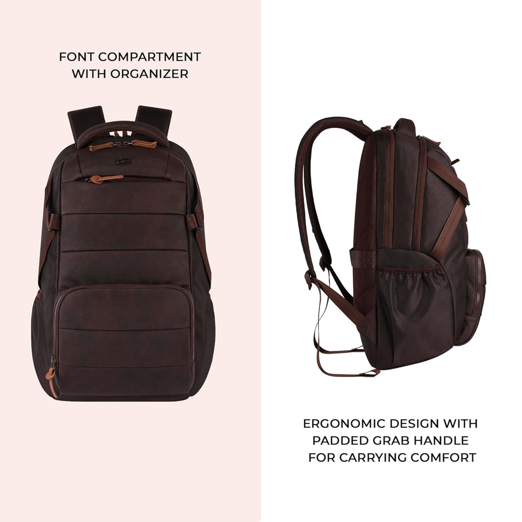 VIPUL VIBE Aspire 3 19"/31L Faux Leather Large Water Resistant Laptop Backpack | Casual Backpack | Daypack | Travel Backpack | College Bag For Men/Women(Brown - Brown)