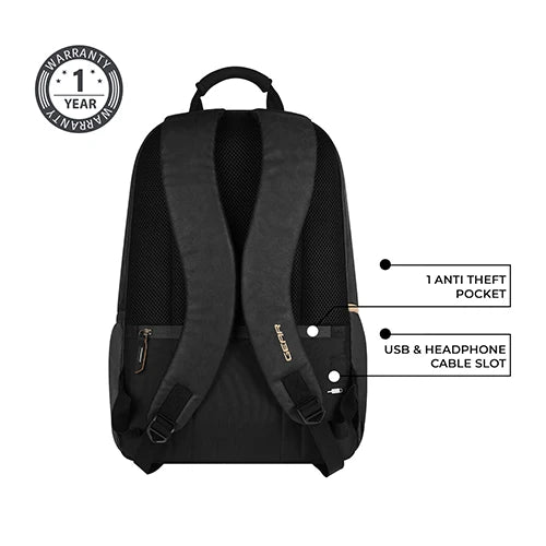 Classic 18" faux leather anti theft laptop backpack (BLACK - BLACK)