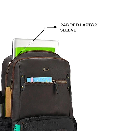 Gear Quantum 3 18"/29L Antitheft Large Faux Leather Water Resistant Laptop backpack with Raincover/Laptop backpack/Casual Backpack/Daypack/Travel Backpack/College Bag For Men/Women(Brown-Black)