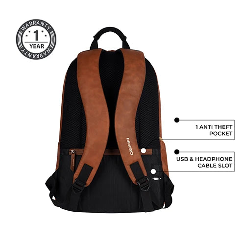 Classic 18" faux leather anti theft laptop backpack (TAN - BLACK)
