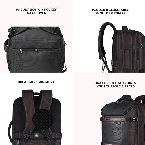 Gear Turbo 4 19"/40L Anti Theft Large Water Resistant Laptop Backpack with Raincover/Casual Backpack/Daypack/Travel Backpack/College Bag For Men/Women(Brown-Black)
