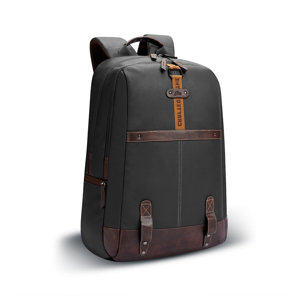 VIPUL VIBE Classic 4 19"/31L Anti Theft Faux Leather Medium Water Resistant Laptop Backpack/Casual Backpack/Daypack/Travel Backpack/College Bag For Men/Women(Black-Brown)