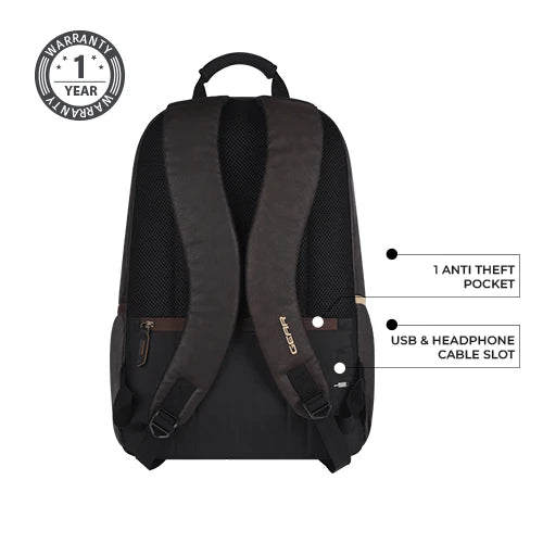 Classic 18" faux leather anti theft laptop backpack (BROWN - BLACK)