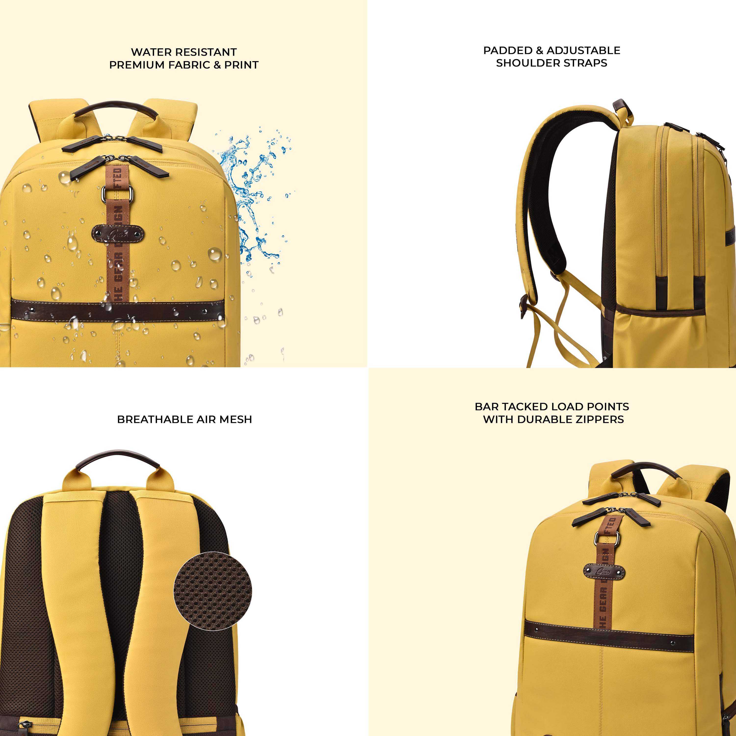 VIPUL VIBE Classic 4 19"/31L anti theft faux leather Medium Water Resistant Laptop Backpack/Casual Backpack/Daypack/Travel Backpack/College Bag For Men/Women(Yellow - Brown)