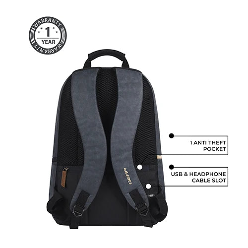 Classic 18" faux leather anti theft laptop backpack (NAVY BLUE TAN)