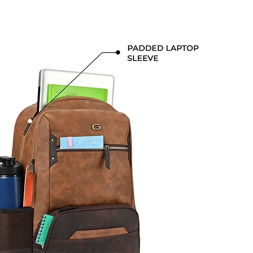 VIPUL VIBE Quantum 3 18"/29L Antitheft Large Faux Leather Water Resistant Laptop backpack with Raincover/Laptop backpack/Casual Backpack/Daypack/Travel Backpack/College Bag For Men/Women(Tan-Brown)