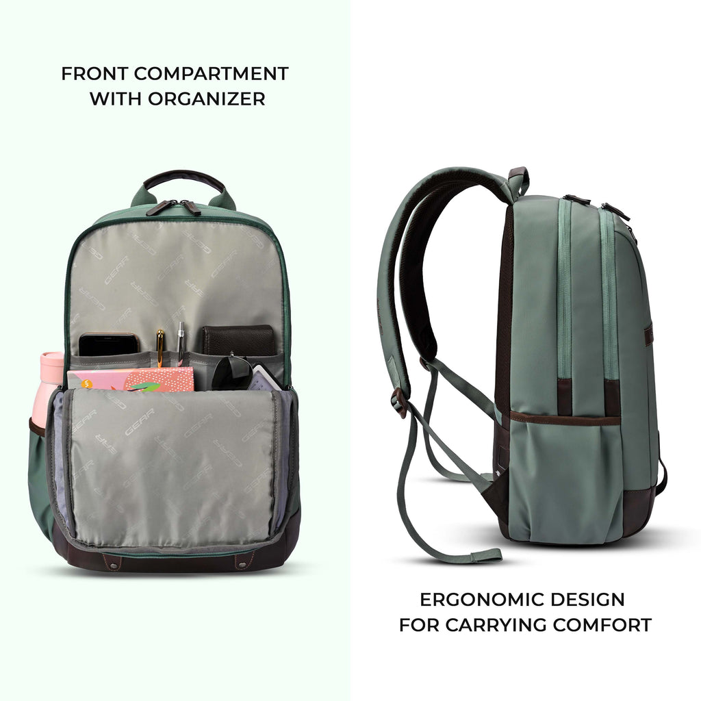 VIPUL VIBE Classic 4 19"/31L anti theft faux leather Medium Water Resistant Laptop Backpack/Casual Backpack/Daypack/Travel Backpack/College Bag For Men/Women(Pista Green - Brown)