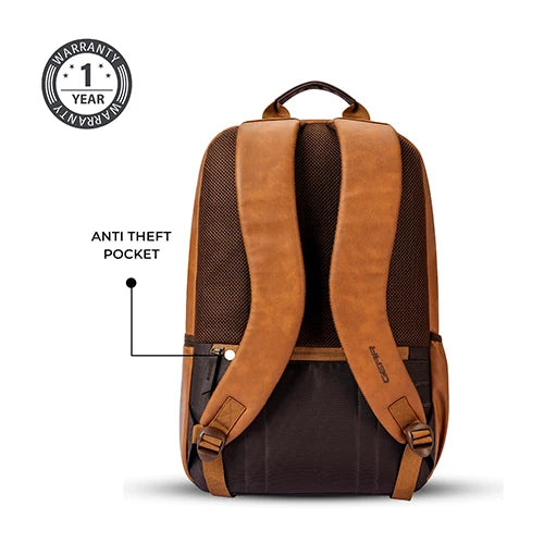 VIPUL VIBE Classic 4 19"/31L Anti Theft Faux Leather Medium Water Resistant Laptop Backpack/Casual Backpack/Daypack/Travel Backpack/College Bag For Men/Women(Tan-Brown)