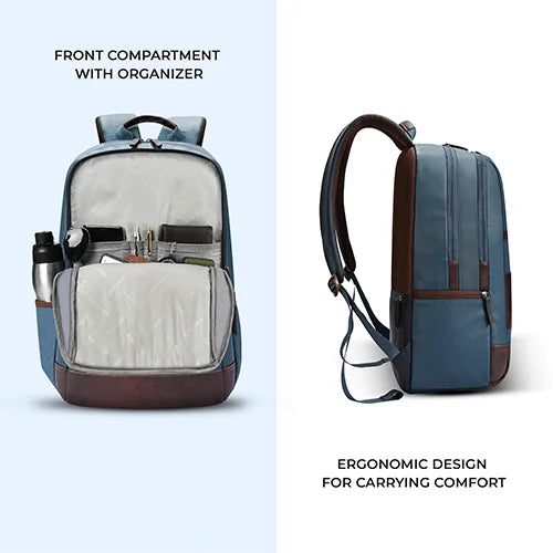 Gear Classic 6 18"/31L Antitheft Large Faux Leather Water Resistant Laptop backpack/Laptop backpack/Casual Backpack/Daypack/Travel Backpack/College Bag For Men/Women(Teal-Brown)