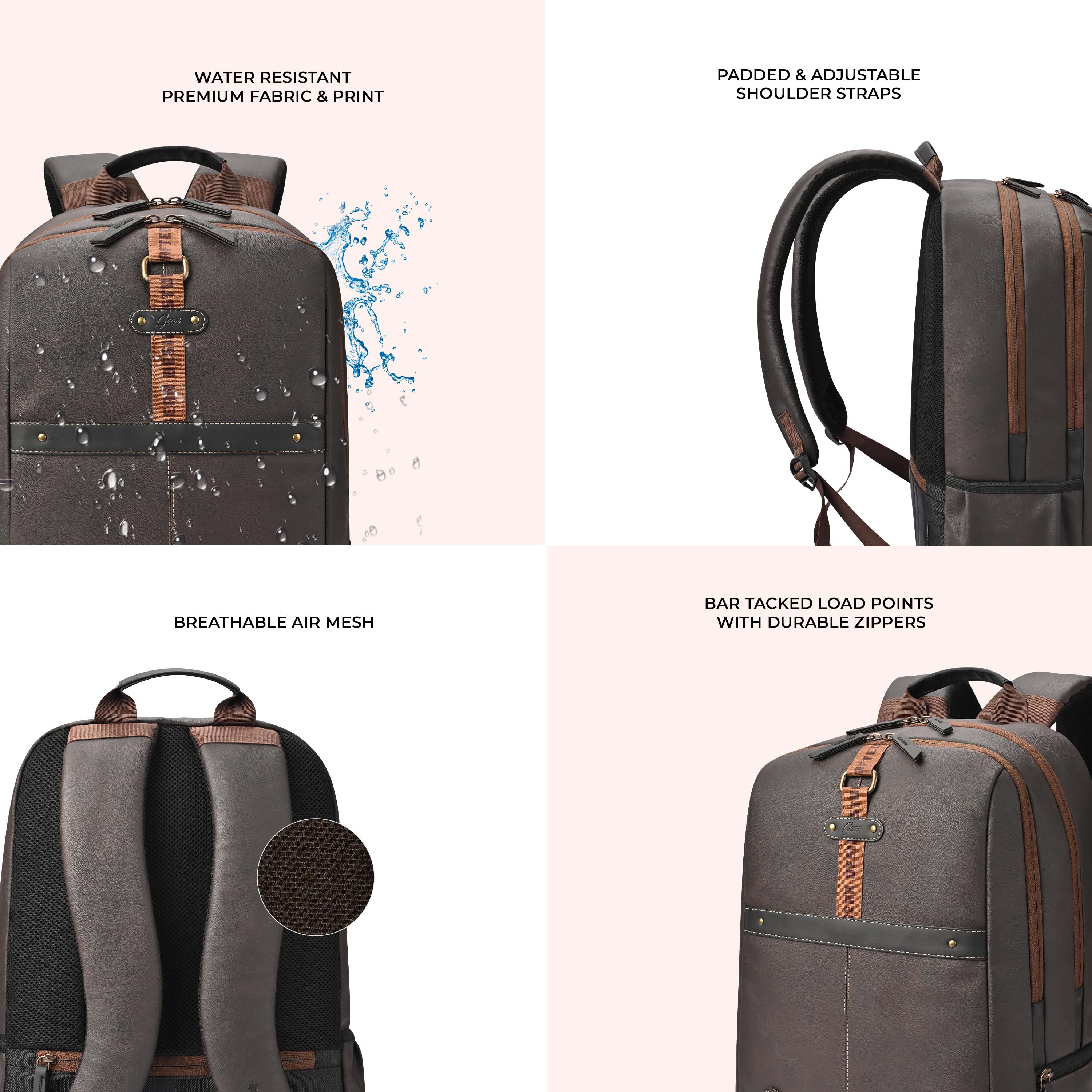 VIPUL VIBE Classic 4 19"/31L anti theft faux leather Medium Water Resistant Laptop Backpack/Casual Backpack/Daypack/Travel Backpack/College Bag For Men/Women(Brown - Black)
