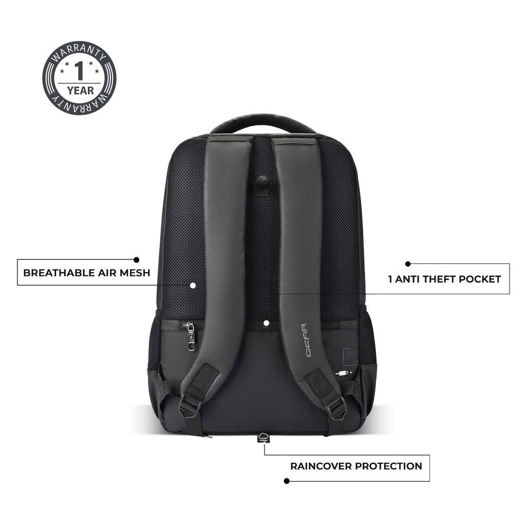 VIPUL VIBE Quantum 3 18"/29L Antitheft Large Faux Leather Water Resistant Laptop backpack with Raincover/Laptop backpack/Casual Backpack/Daypack/Travel Backpack/College Bag For Men/Women(Black-Black)