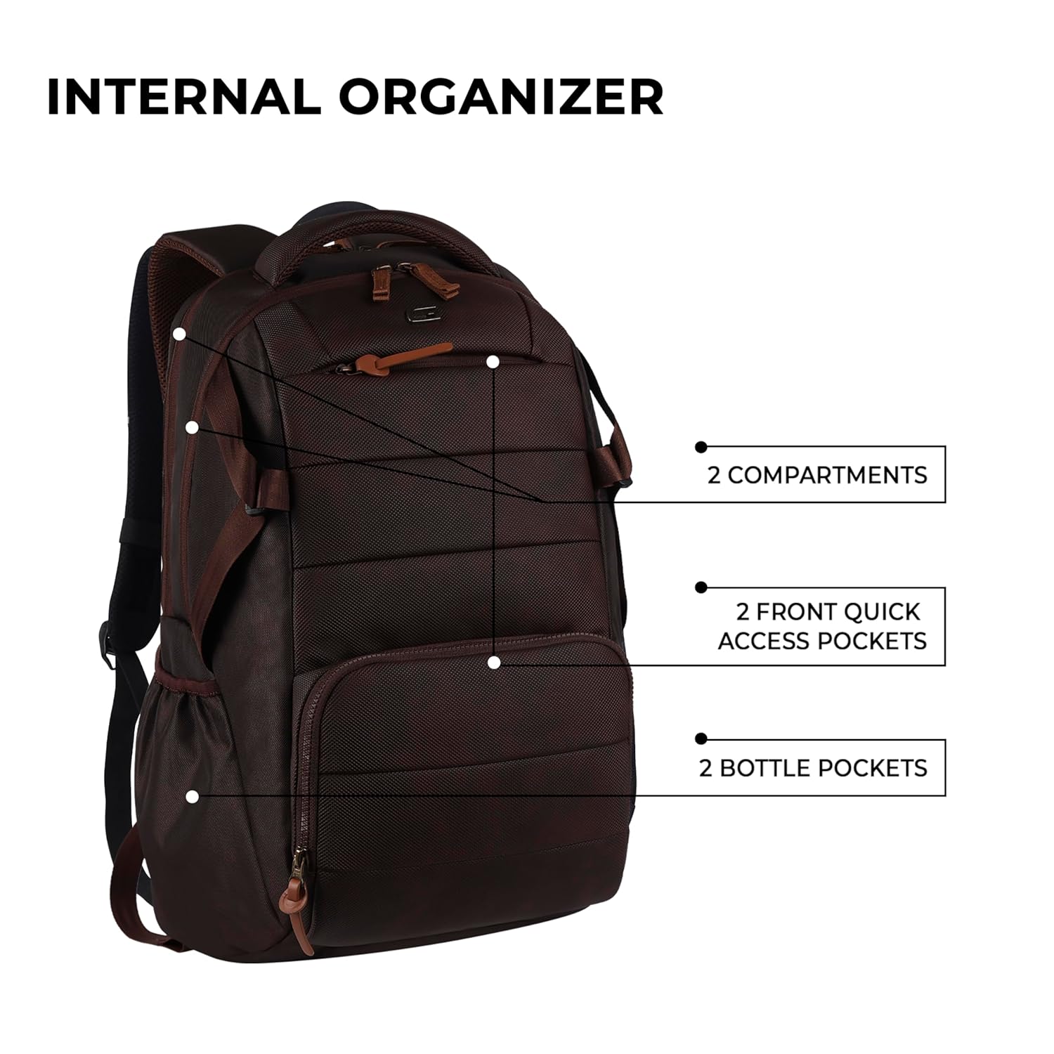 Gear Aspire 3 19"/31L Faux Leather Large Water Resistant Laptop Backpack | Casual Backpack | Daypack | Travel Backpack | College Bag For Men/Women(Brown - Brown)