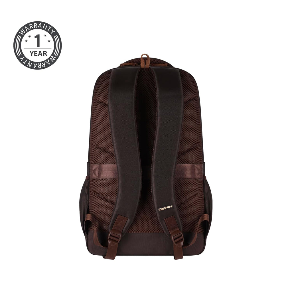 Gear Aspire 3 19"/31L Faux Leather Large Water Resistant Laptop Backpack | Casual Backpack | Daypack | Travel Backpack | College Bag For Men/Women(Brown - Brown)