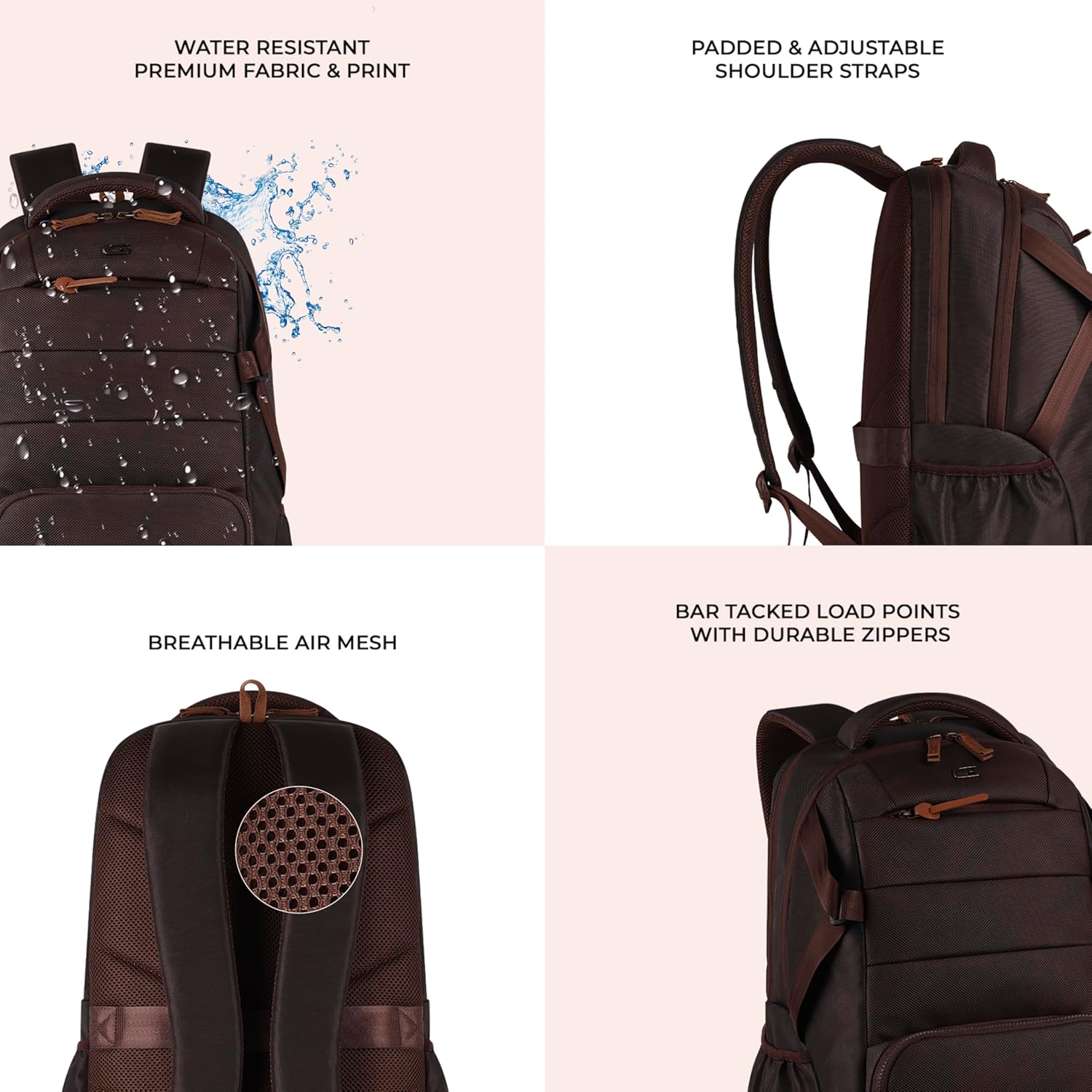 Gear Aspire 3 19"/31L Faux Leather Large Water Resistant Laptop Backpack | Casual Backpack | Daypack | Travel Backpack | College Bag For Men/Women(Brown - Brown)