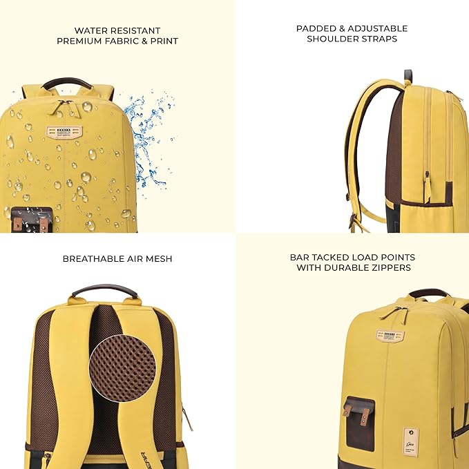 VIPUL VIBE Classic 2 19"/31L Anti Theft Faux leather Large Water Resistant Laptop Backpack/Casual Backpack/Daypack/Travel Backpack/College Bag For Men/Women (Yellow - Brown)