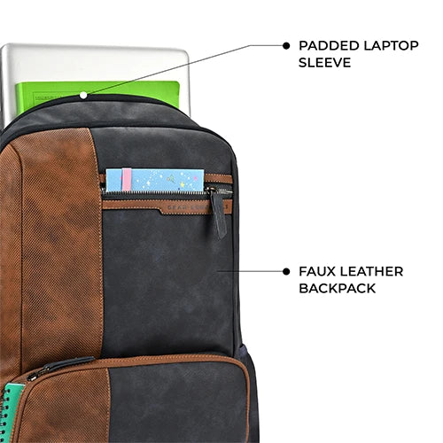 VIPUL VIBE Vintage 4 19"/29L anti theft faux leather Medium Water Resistant Laptop Backpack/Casual Backpack/Daypack/Travel Backpack/College Bag For Men/Women(Blue-Tan)