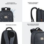 Classic 18" faux leather anti theft laptop backpack (NAVY BLUE TAN)