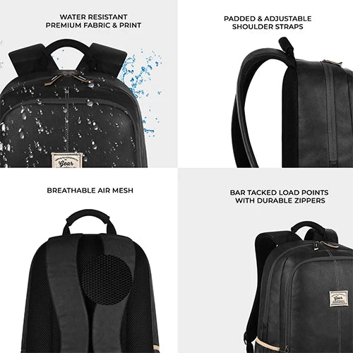 Classic 18" faux leather anti theft laptop backpack (BLACK - BLACK)