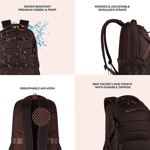 VIPUL VIBE Aspire 3 19"/35L Faux Leather Large Water Resistant Laptop Backpack | Casual Backpack | Daypack | Travel Backpack | College Bag For Men/Women(Brown-Brown)
