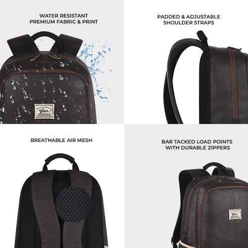 Classic 18" faux leather anti theft laptop backpack (BROWN - BLACK)
