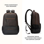 Gear Quantum 3 18"/29L Antitheft Large Faux Leather Water Resistant Laptop backpack with Raincover/Laptop backpack/Casual Backpack/Daypack/Travel Backpack/College Bag For Men/Women(Brown-Black)