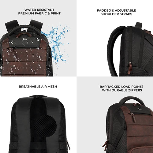 VIPUL VIBE Aspire 3 19"/35L Faux Leather Large Water Resistant Laptop Backpack | Casual Backpack | Daypack | Travel Backpack | College Bag For Men/Women(Brown-Black)