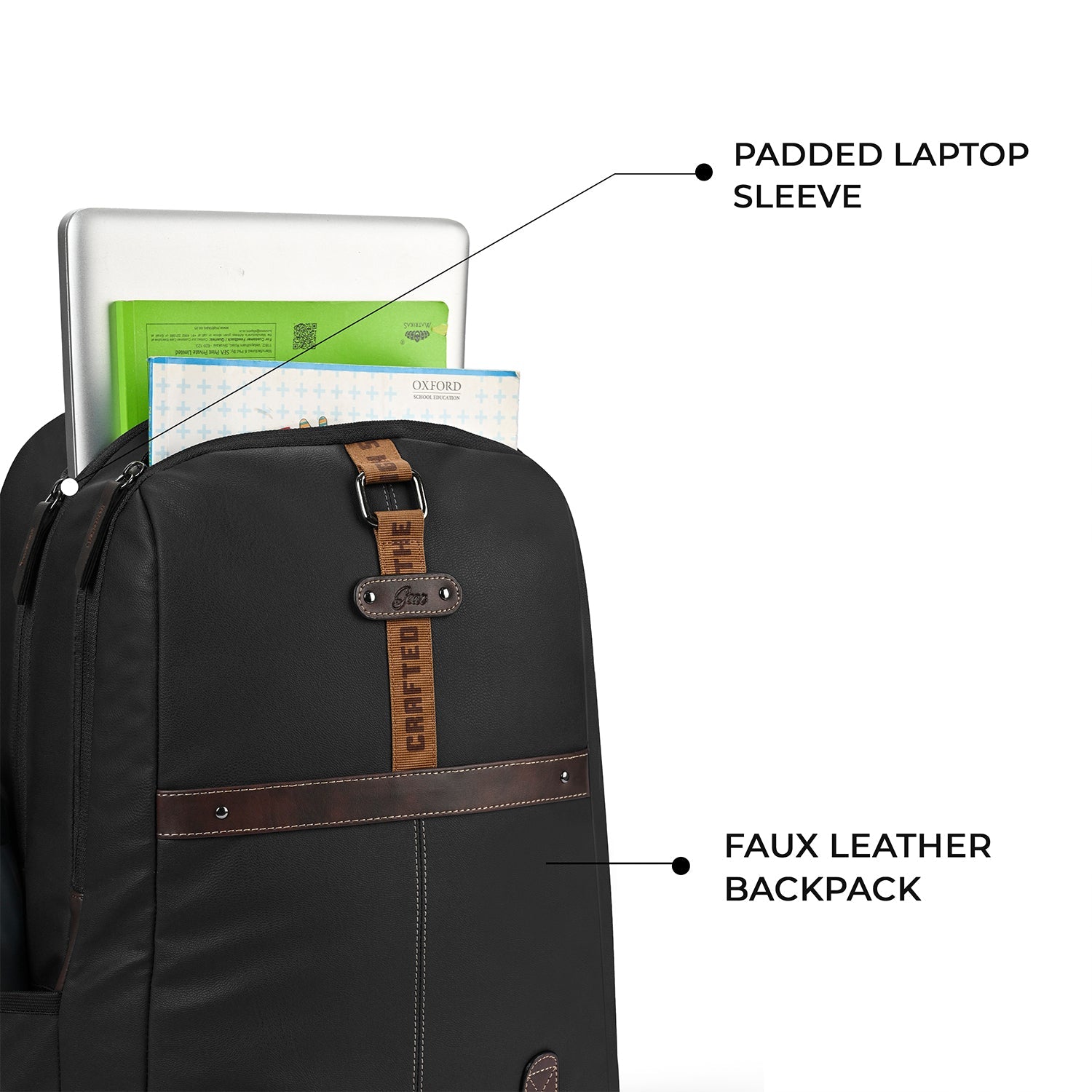 VIPUL VIBE Classic 4 19"/31L Anti Theft Faux Leather Medium Water Resistant Laptop Backpack/Casual Backpack/Daypack/Travel Backpack/College Bag For Men/Women(Black-Brown)