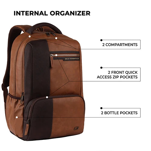 VIPUL VIBE Vintage 4 19"/29L anti theft faux leather Medium Water Resistant Laptop Backpack/Casual Backpack/Daypack/Travel Backpack/College Bag For Men/Women(Tan-Brown)