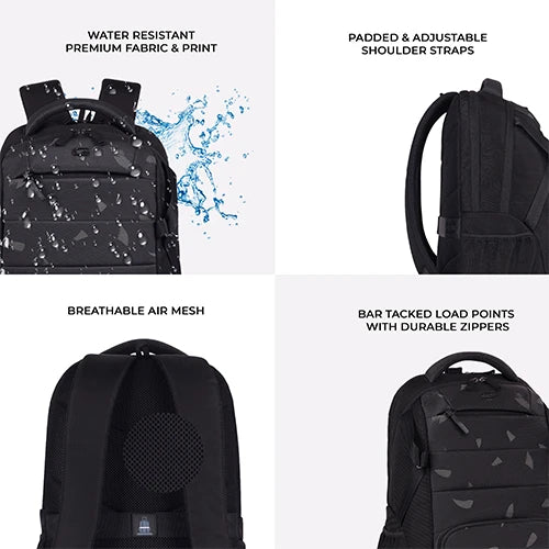 Gear Aspire 3 19"/35L Faux Leather Large Water Resistant Laptop Backpack | Casual Backpack | Daypack | Travel Backpack | College Bag For Men/Women(Black-Grey)