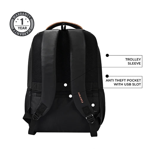 VIPUL VIBE Vintage 4 19"/28L anti theft faux leather Medium Water Resistant Laptop Backpack/Casual Backpack/Daypack/Travel Backpack/College Bag For Men/Women(Black-Tan)