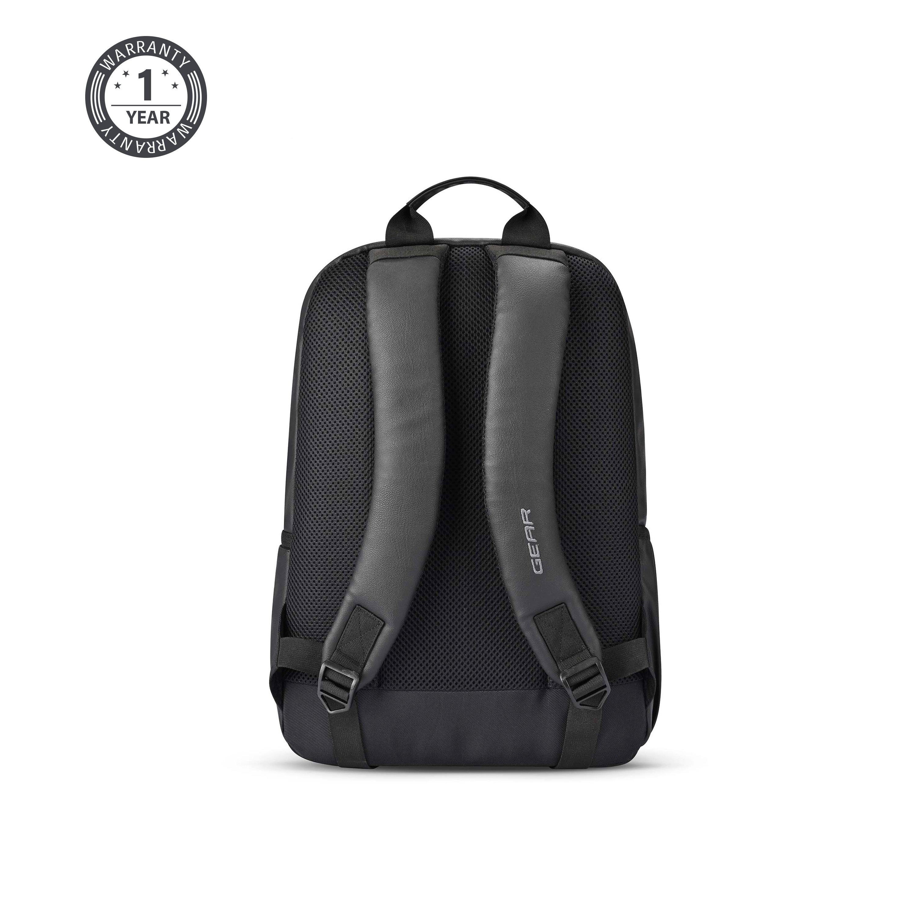 Gear Classic 4 Faux Leather (Without Anti Theft) 16"/20L Medium Water Resistant Laptop Backpack/Casual Backpack/Daypack/Travel Backpack/College Bag For Men/Women(Black - Black)