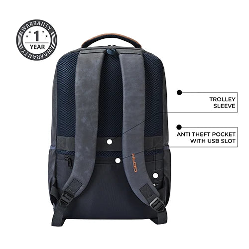VIPUL VIBE Vintage 4 19"/29L anti theft faux leather Medium Water Resistant Laptop Backpack/Casual Backpack/Daypack/Travel Backpack/College Bag For Men/Women(Blue-Tan)